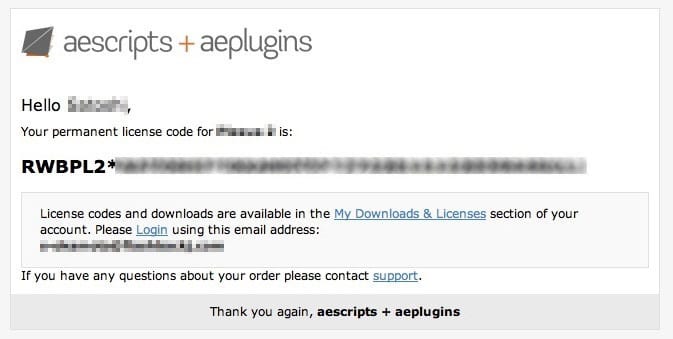 aescripts + aeplugins社製品 正規ライセンス取得方法:Step 2