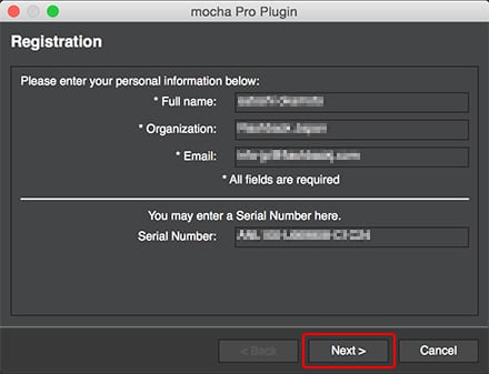 mocha Pro Node-locked 認証解除方法:Step 2