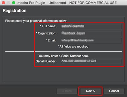 mocha Pro Node-locked ライセンス認証方法:Step 2