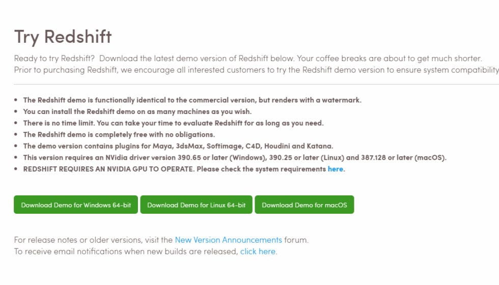 Redshiftデモ版インストーラーダウンロード