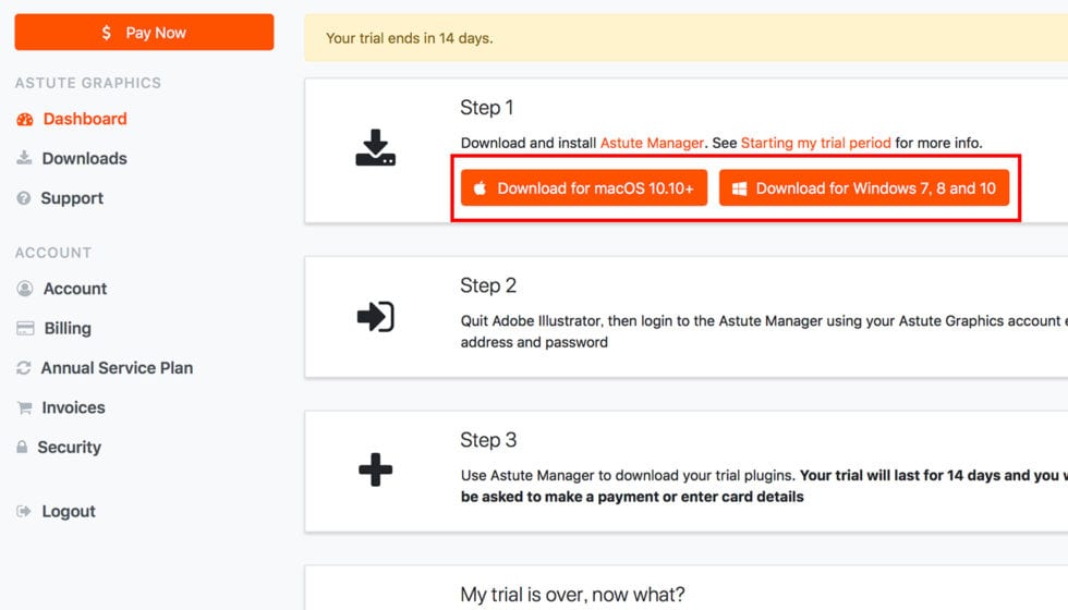 Astute Graphics社製品 トライアル版申請:Step 2