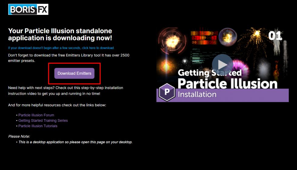 Boris FX Particle Illusion Standalone ダウンロード方法:Step 2