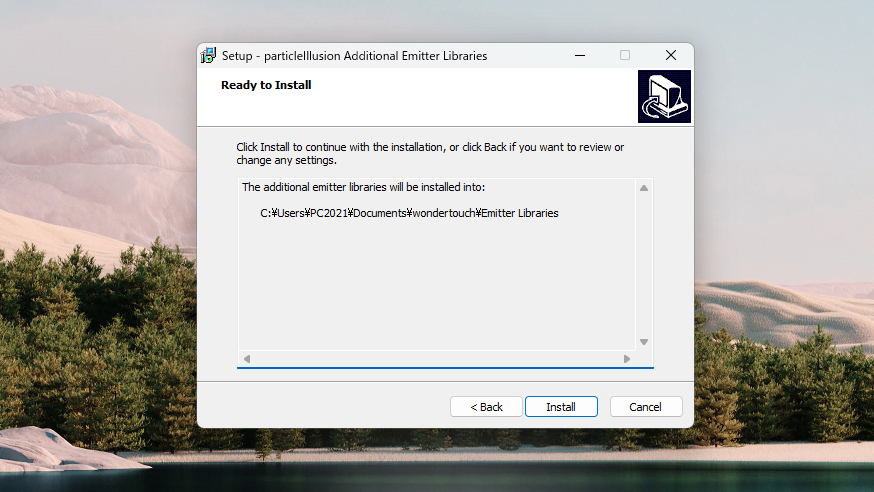Boris FX Particle Illusion Standalone エミッターライブラリ インストール方法:Step 3