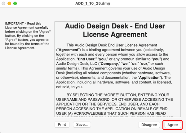Audio Design Desk インストール方法:Step 2