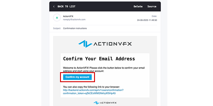 ActionVFX アカウント登録方法:Step 5