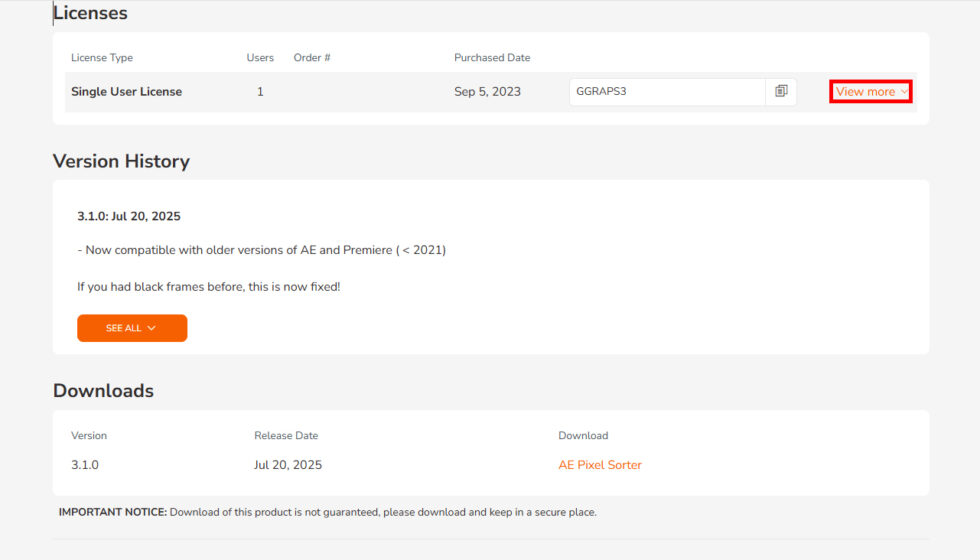 aescripts社製品 アカウントからのライセンス認証解除方法：Step 4