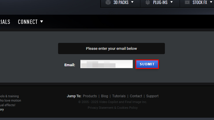 Video Copilot アカウント パスワードリセット方法:Step 2