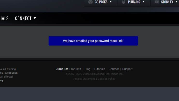 Video Copilot アカウント パスワードリセット方法:Step 3