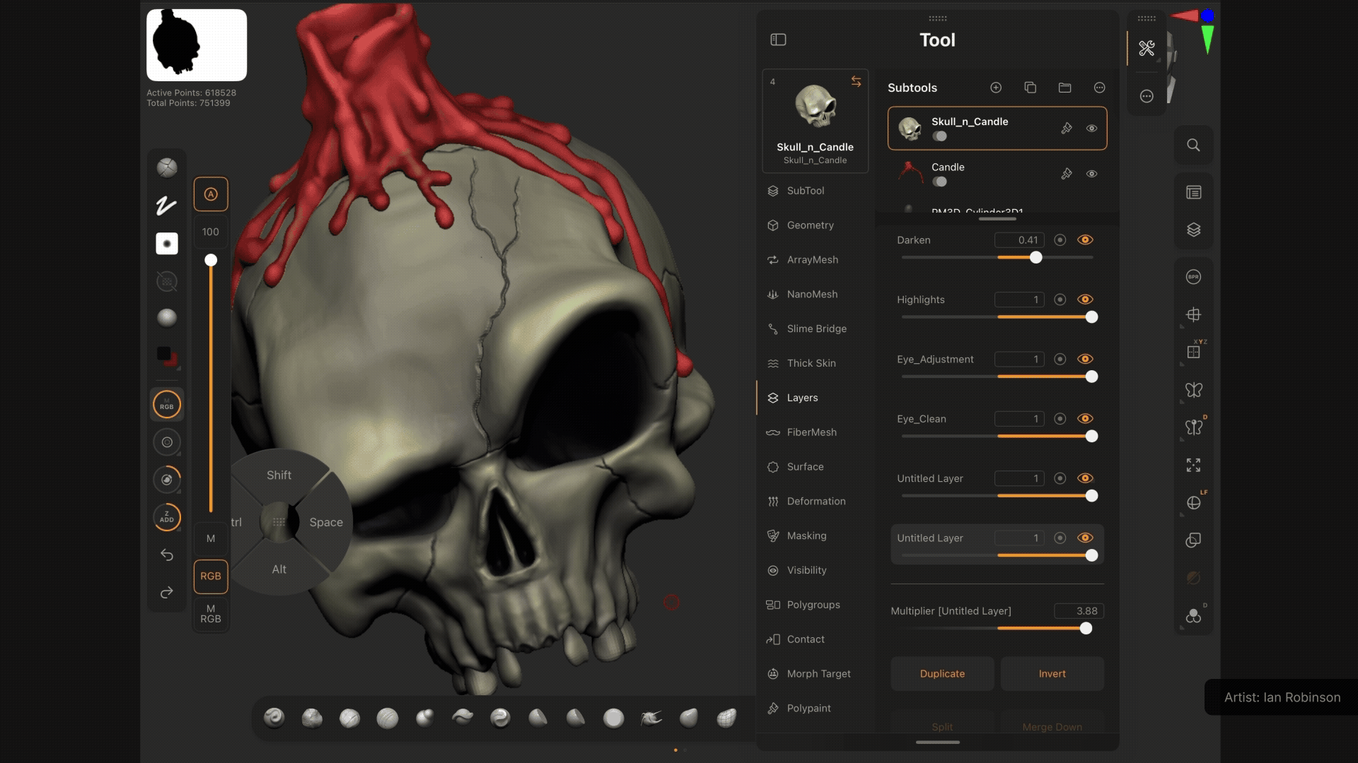 ZBrush for iPad の3Dレイヤーで非破壊的にディテールを調整している様子