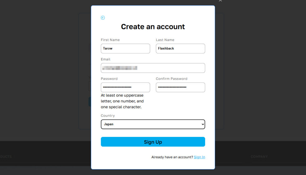 Boris FX アカウント作成：Step 1