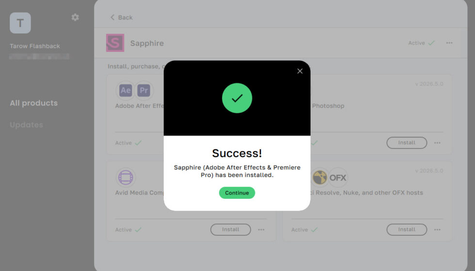 Boris FX Hub 個別製品インストール・ライセンス認証方法：Step 5