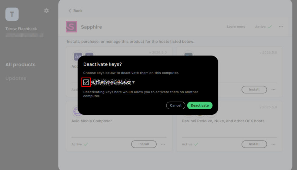 Boris FX Hub ライセンス認証解除方法：Step 3
