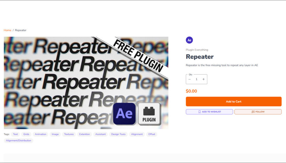 aescripts + aeplugins社 Repeater 入手方法：Step 1