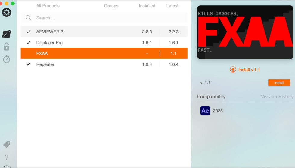 aescripts + aeplugins社 FXAA インストール方法：Step 3