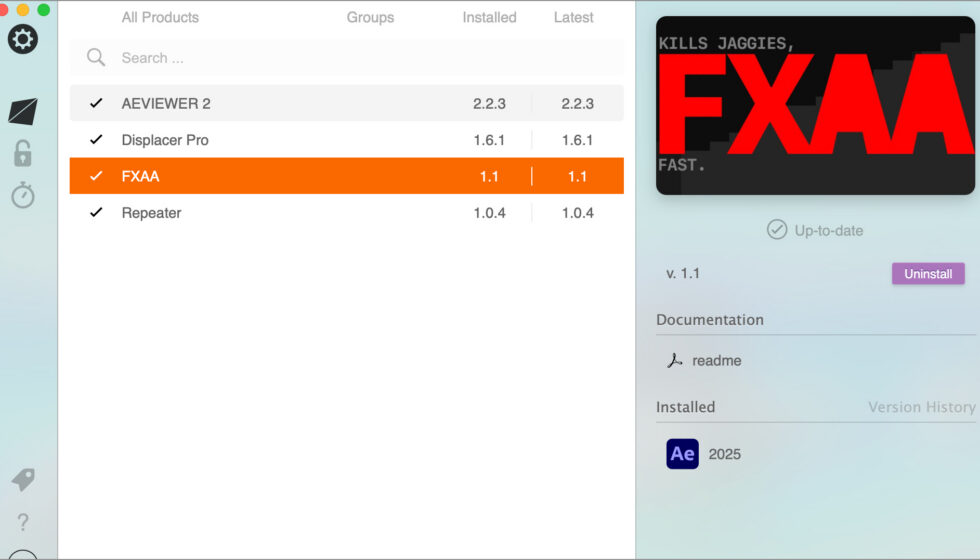 aescripts + aeplugins社 FXAA インストール方法：Step 4