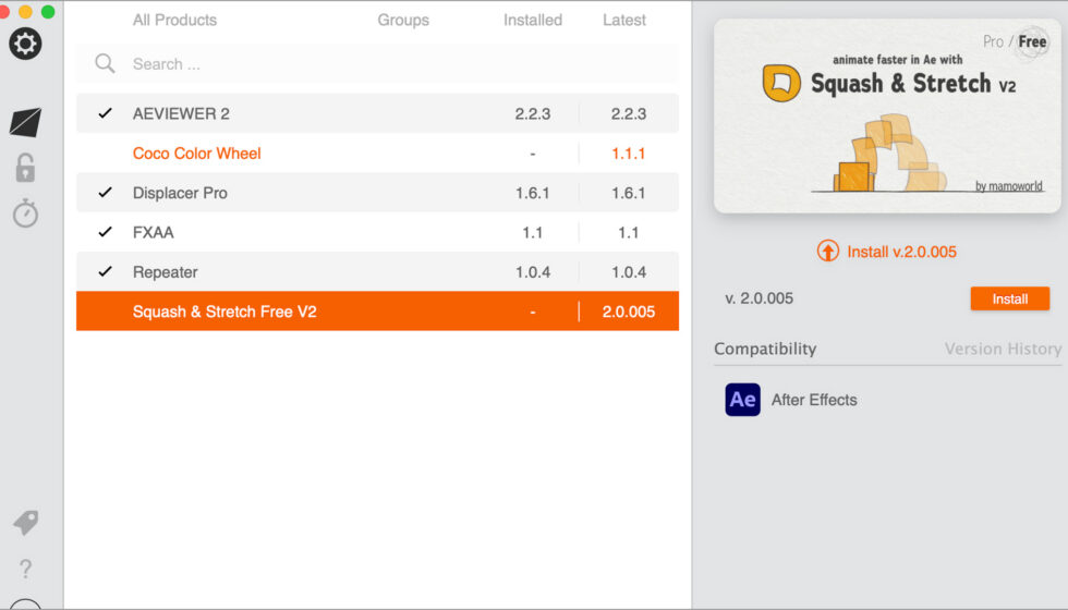 aescripts + aeplugins社 Squash & Stretch Free インストール方法:Step 3
