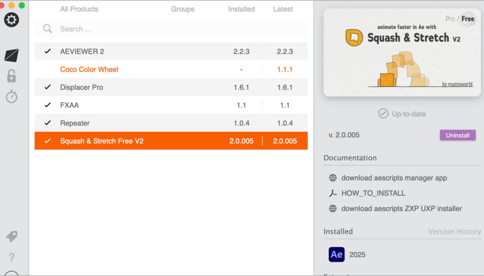 aescripts + aeplugins社 Squash & Stretch Free インストール方法:Step 4