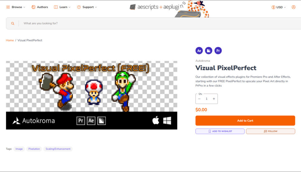 aescripts + aeplugins社 Vizual PixelPerfect 入手方法:Step 1