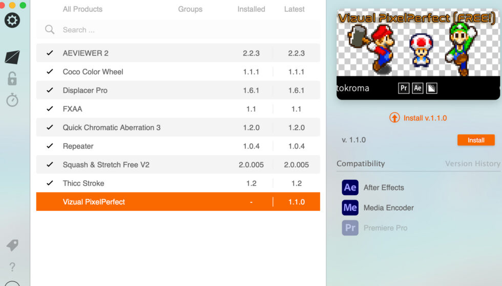 aescripts + aeplugins社 Vizual PixelPerfect インストール方法:Step 3