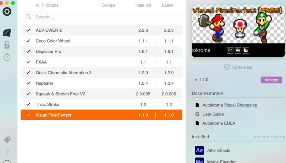 aescripts + aeplugins社 Vizual PixelPerfect インストール方法:Step 4