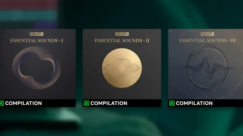 暗い背景に並んだEssential Sounds I・II・IIIのサウンドコレクションのジャケット